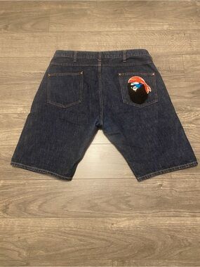 A bathing ape pirate Men's Dark Denim Shorts